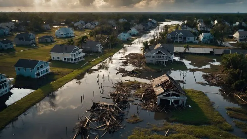 A series of destroyed homes after hurricane damage in Florida