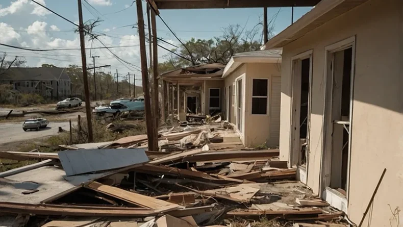 A destroyed home requiring hurricane restoration services from Beyond Builders